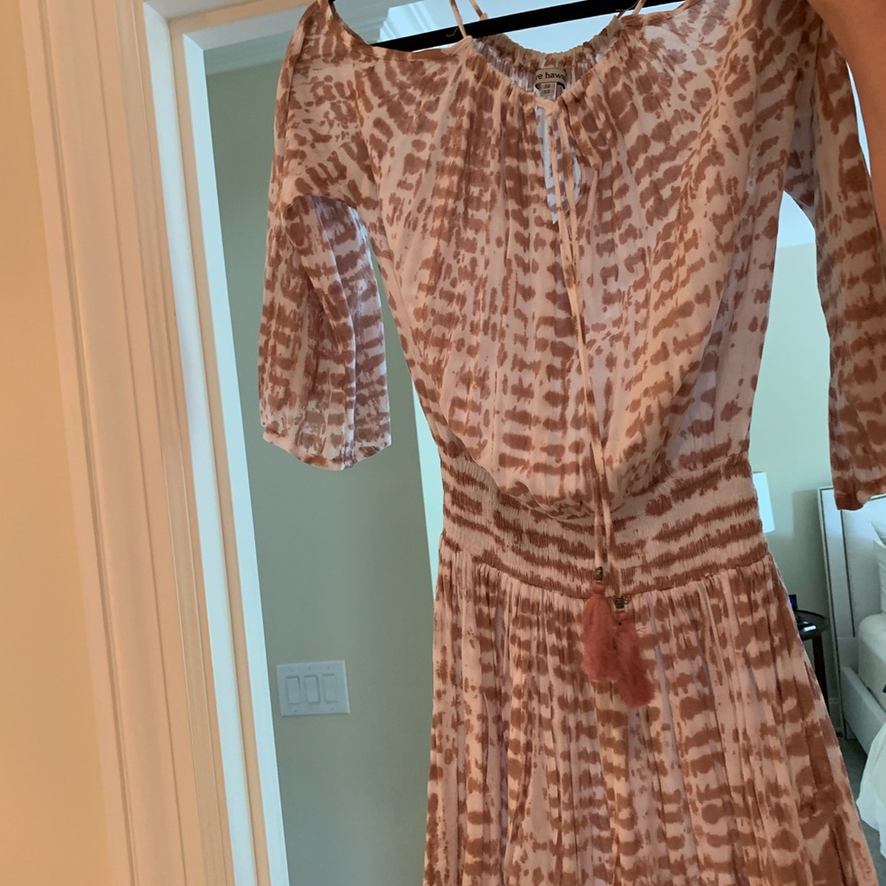 Cold shoulder synched waist dress